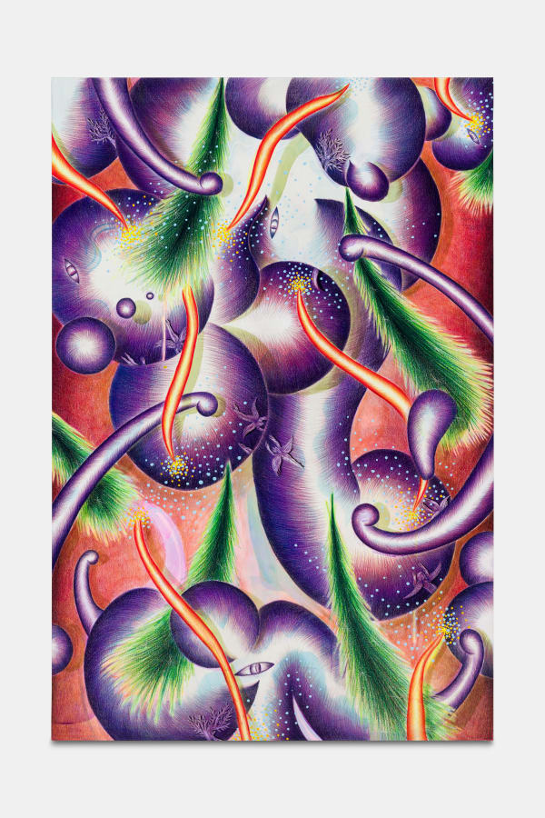 John Fou TBT, 2023 Acrylic and colored pencil on canvas 195 x 130 cm. 76 ¾ x 51 ¼ in.