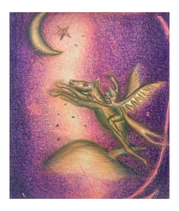 John Fou Pégase, 2024 Oil and colored pencil on canvas 27 x 22 cm. 10 ½ x 8 ½ in.