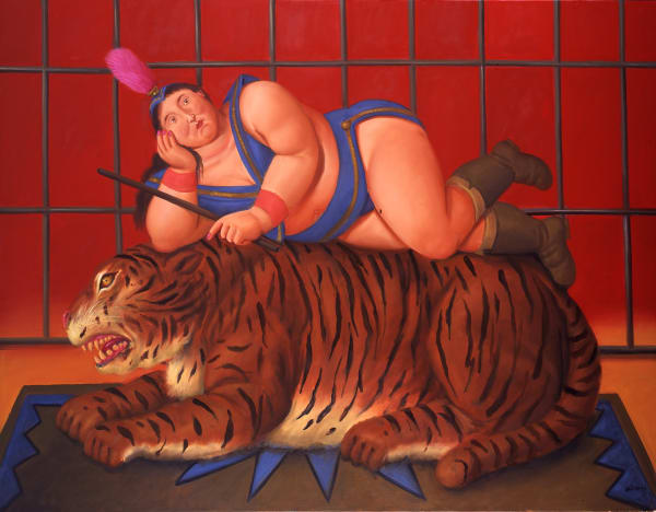 2301 Botero Trainer With Tiger 2007 Olio Su Tela Cm 141X183