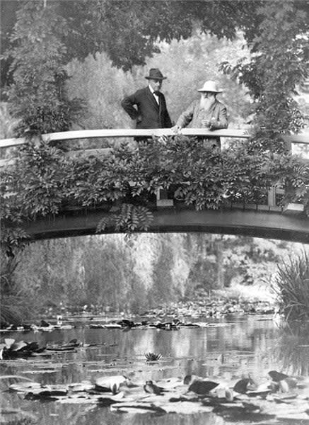 Claude Monet photographed on a Japanese footbridge, Giverny, France, 1922, New York Times