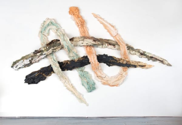 Brie Ruais, Interweaving the Landscape (four times 130lbs), 2018, glazed and pigmented stoneware, hardware, 96 x 152 x 8 in. Courtesy the artist.