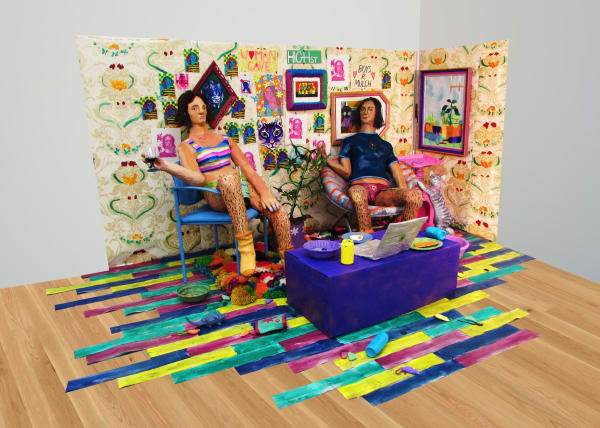 Marissa Giampietro TakeOffYourShoesDon'tLetTheCatOutHere'sSomeWine, 2019-20 Papier mache, mixed media 6 x 8 x 6 ft. Not For Sale