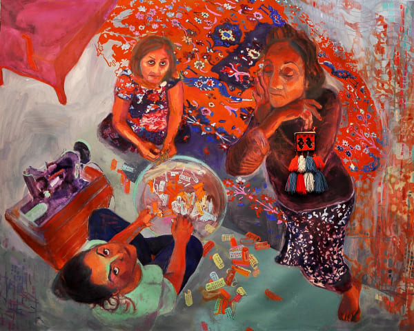 Shabnam Jannesari The Carpet Grew like a Garden, 2020 Oil on canvas with object 55 x 67 in. $6,000