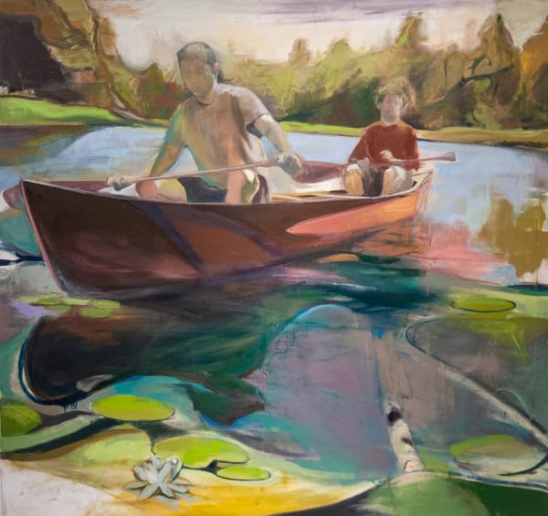 Holden Willard, Two Boys in a Canoe, Oil on canvas, 58 x 54 inches