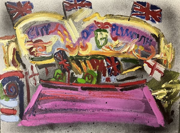Archie Franks City of Plymouth, 2023 Oil and spray paint on board 23 x 30 cm Signed and dated verso