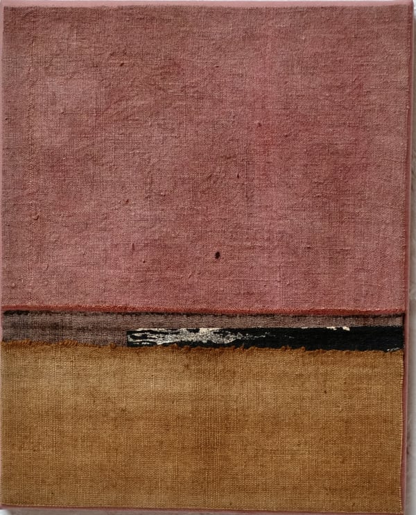 Mary Norden Somewhere 3, 2024 Vintage fabric on canvas 30 x 24 cm + frame Signed and dated verso