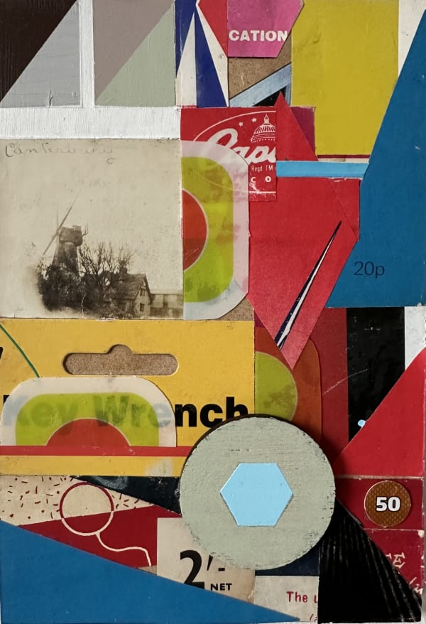 Laurence Noga Windmills of my Mind , 2024 Acrylic, Collage, Wood on Panel 16 x 12 cm Signed and dated verso