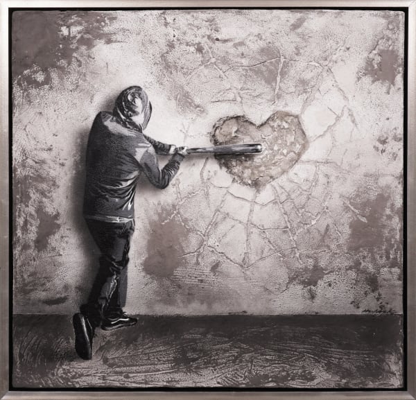 Hijack, 'Breaking Heart' Unique Concrete Painting on Canvas, 2021