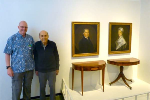 Since they were here, we had Lachlan and Ian Cooke pose with portraits of their ancestors, Joseph Platt Cooke and...