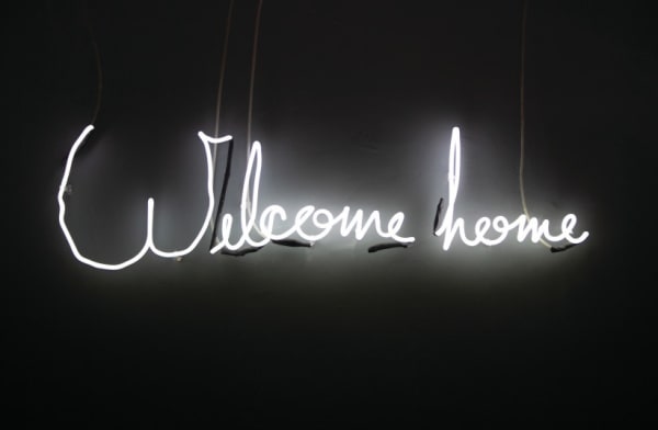 Nelly Agassi’s stirring neon work succinctly spells out the hostage-related plea. (credit: Zvi Zakhaim)