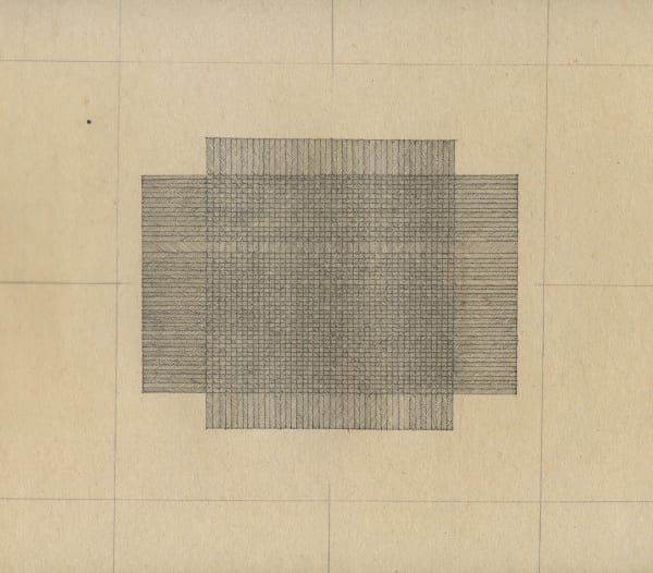 Grid 5 网格 5, Lore Vanelslande 洛尔·梵埃丝兰德, 2009, Chinese ink on old paper 旧纸中国水墨, 26 × 26 cm