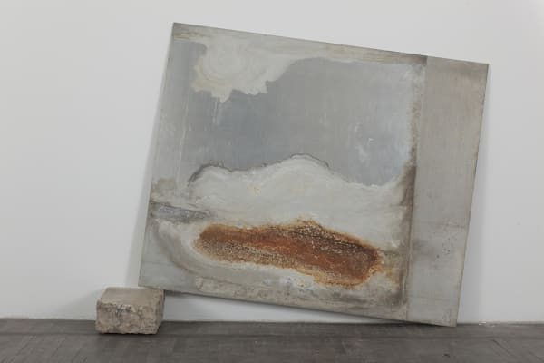 Shape of water 水的形状, SU Chang 苏畅, 2014, Aluminum board, stone and rust 铝板,石头和铁锈, 114 × 135 × 38 cm