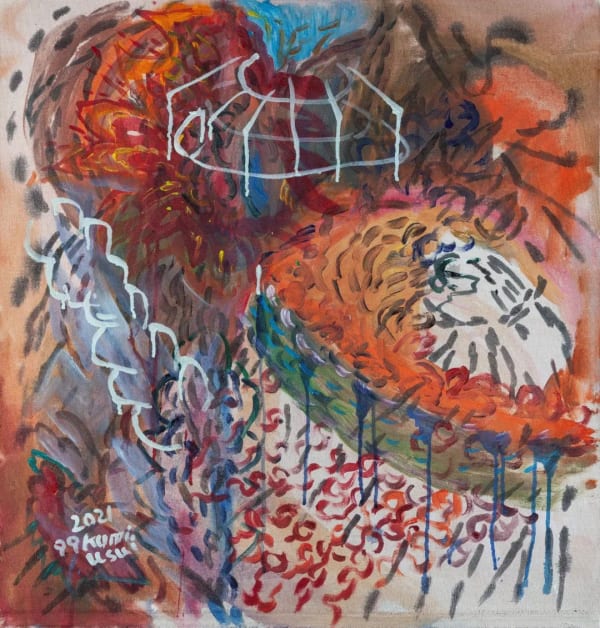 Drawing & Drawing (on canvas) 2021 #10 埋头画画 (布面) 2021 #10, Kumi Usui 九九, 2021. Acrylic on canvas 布面丙烯, 73...