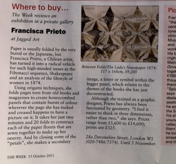 Francisca Prieto's Unbound exhibition at jaggedart featured in The Week