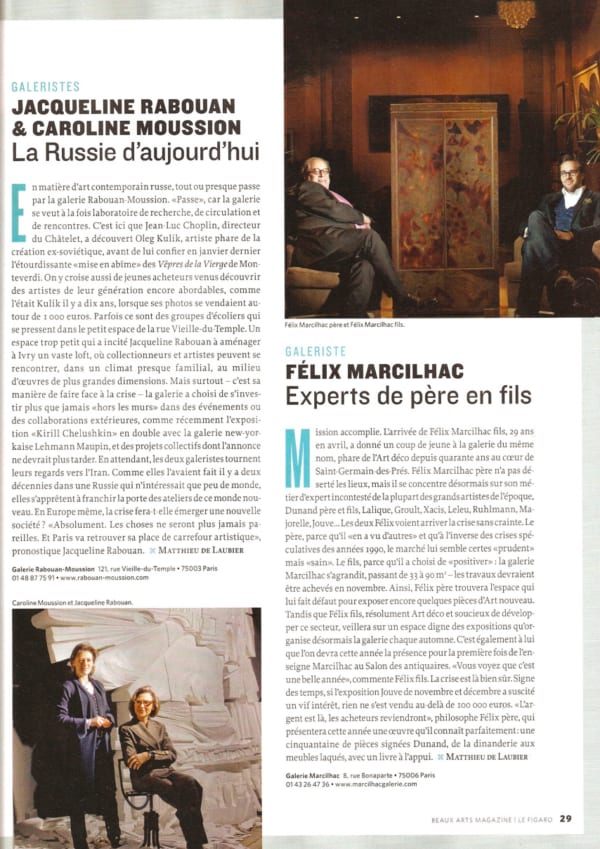 Le Figaro - Beaux Arts , Félix Marcilhac Experts de Père en Fils