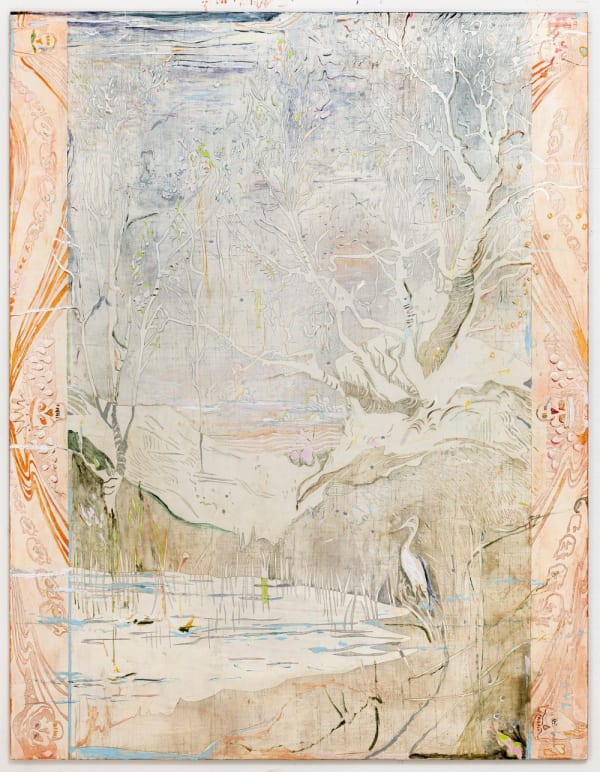 TRÄUM WEITER I, 2023, oil on marble powder on jute, 220 x 170 cm