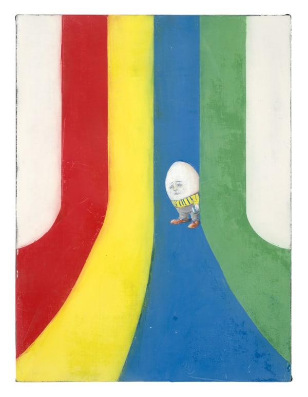 R U concerned (Eiermann), 2020, Oil on pigmented marble powder on jute, 80 x 60 cm