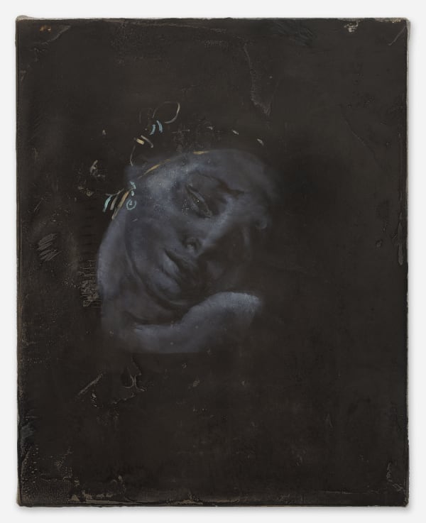 Remorse is Long, Delusion is Short, 2022, oil on asphalt on marble powder on jute, 50 x 40 cm