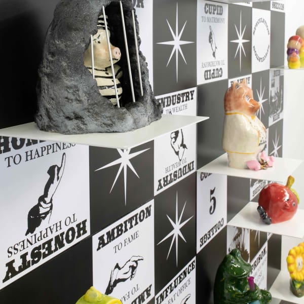 Detail, The Checkered Game of Life, painted ceramics on printed aluminum, 260 x 260 x 30 cm