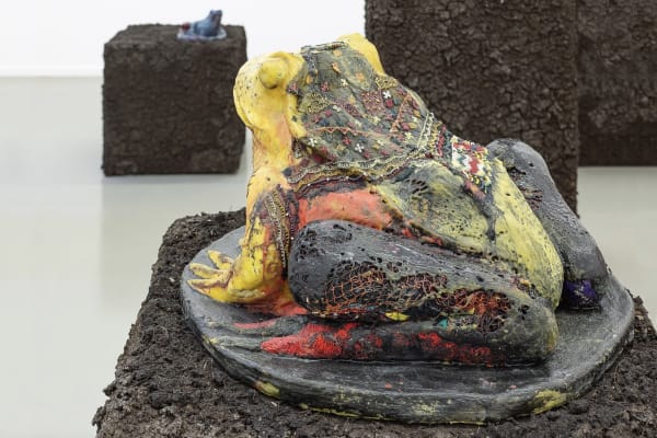 Consoantes Líquidas, 2019, ast beeswax, fabrics debris, 46 x 46 x 44 cm