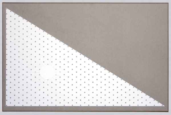 Untitled (White Flag), 2016, oil paint, sand, gravel and glass on canvas with walnut frame, 101 x 149.5 cm