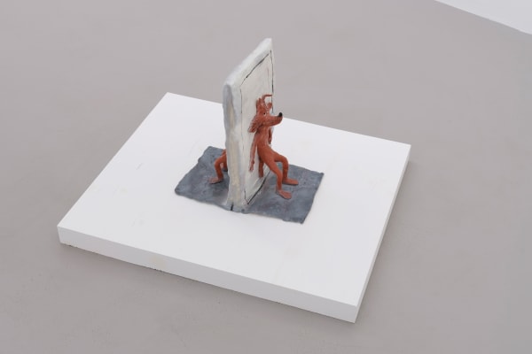 Wile E. Coyote wanted a bicycle but now he has to pedal (Give 'em what they want), 2022, spray-paint on clay, 40 x 38 x 24 cm | 15.7 x 15.4 x 9.4 in