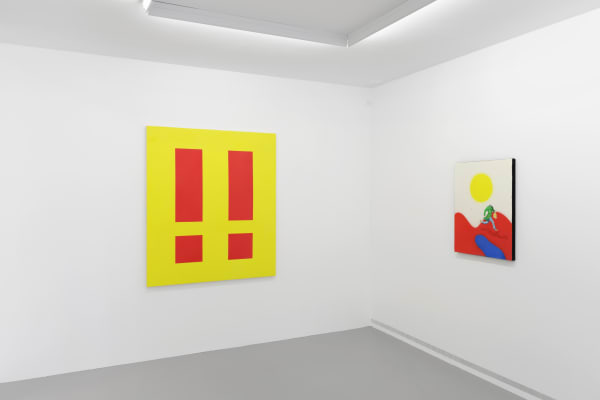 Left, !!, 2020, pigmented marble powder on canvas, 150 x 130 cm