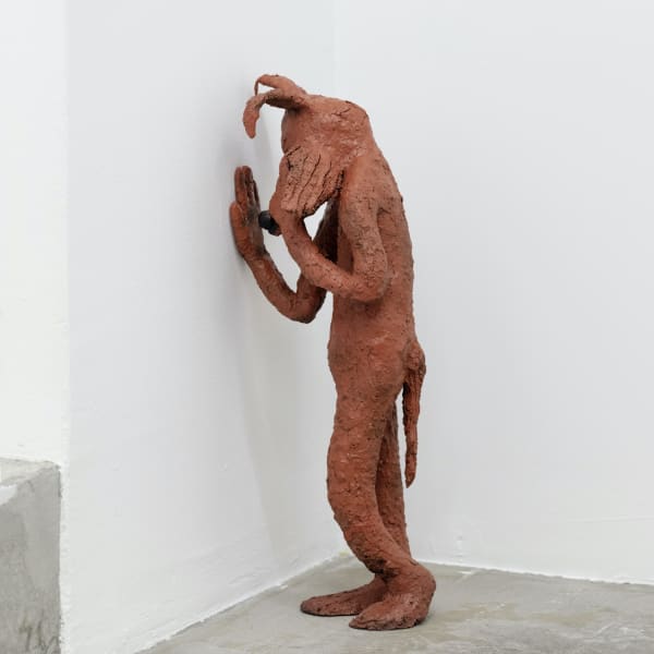 Wile E. Coyote Feels the Pang-of-Conscience. (How Do You Feel about Your Identity Being so Easily Reduced to this Caricature?), 2019, spray-paint on clay, 49 x 17 x 20 cm