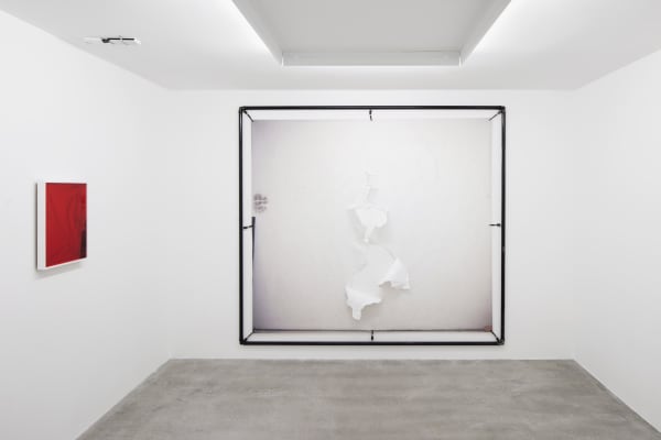 Right, A Wall from the Atelier, 2019, print on Tyvek and steel frame, 223 x 247 cm