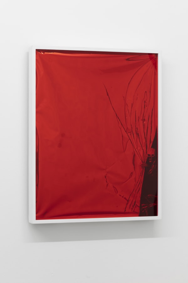 In the studio 2 (After Hieronymus Hess' Death to the Painter, 1839), 2019, watercolor on one-way reflective window film, 51 x 40 x 6 cm