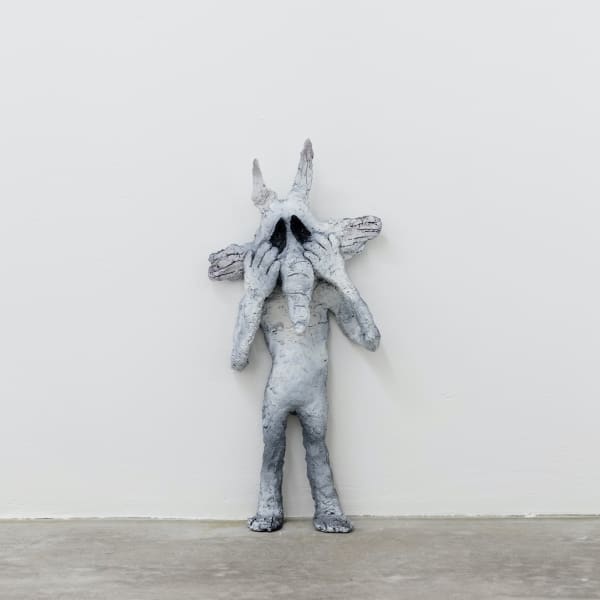 Wile E. Coyote Realizes He Is not as Steadfast as Saint Anthony in the Face of His Demons, 2019, spray-paint on clay, 52 x 23 x 10 cm