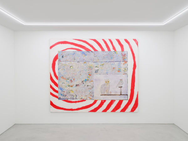 Seduction of simultaneous participation, 2024, oil and pigmented marble powder on jute, 180 x 215 cm | 70.9 x 84.6 in.
