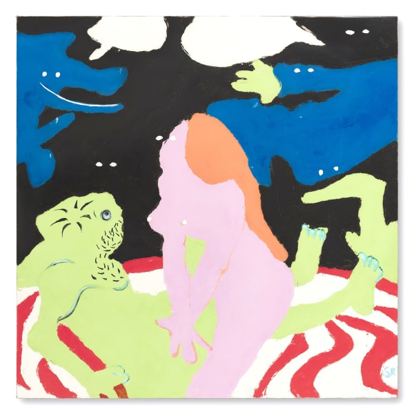 The Baron and his Moral/I, 2024, oil and pigmented marble powder on jute, 130 x 130 cm | 51.2 x 51.2 in.