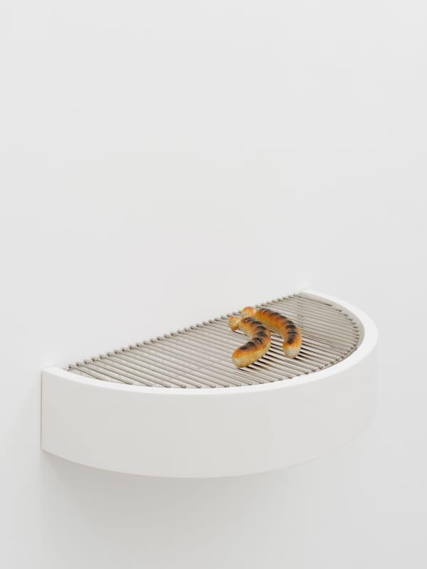 YOUNG-JUN TAK, Never Enough, 2024, wood, stainless-steel grill, paint, 13 × 56 × 27 cm, version 1/3 + 1 artist’s proof