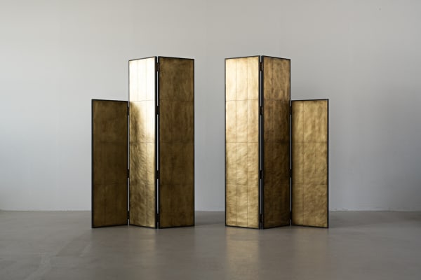 Layered Steel, 2024, oxidized brass, solid oak, 168 x 96 x 4 cm. Courtesy of San Choi