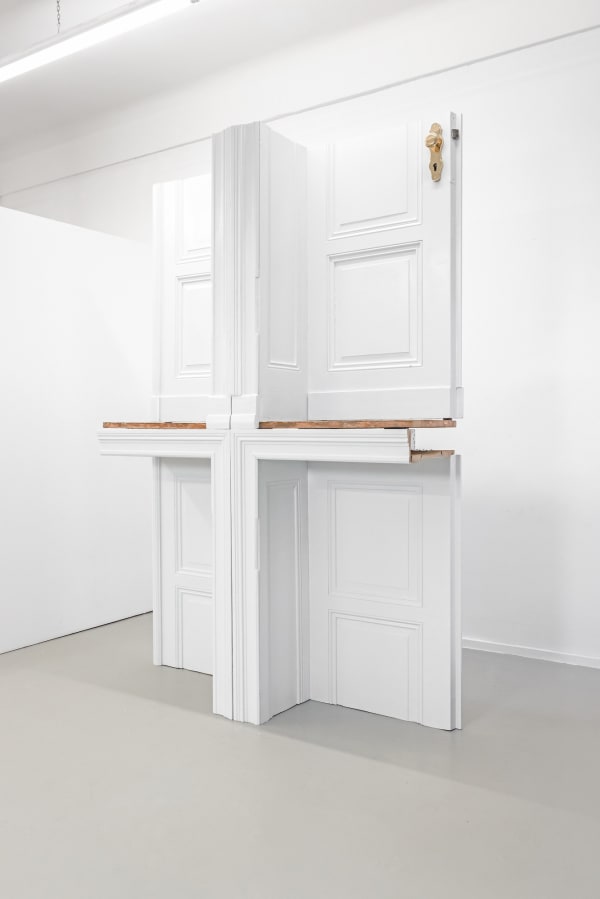 Knocking, 2020, wood, metal, brass, enamel paint, 170 x 253 x 47 cm