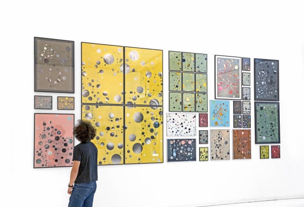Public universe history, 2014, acrylic on photography, dimensions variable