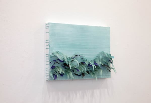 To Settle, 2016, feather, acrylic on panel, 41 x 31 x 10 cm