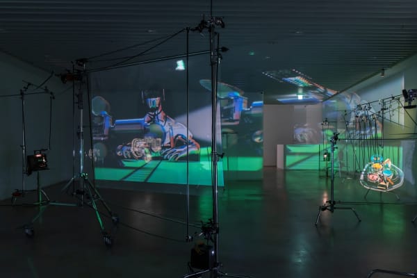Black Maria_Malfunction, 2022, 16mm Film Installation, loop, roller, C-stand, hologramscreen