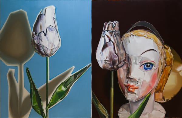Two White Angels, 2017, oil on canvas, 65.1 x 100 cm