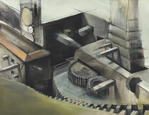 거주기계, 2018, charcoal, oil on canvas, 41 x 53 cm