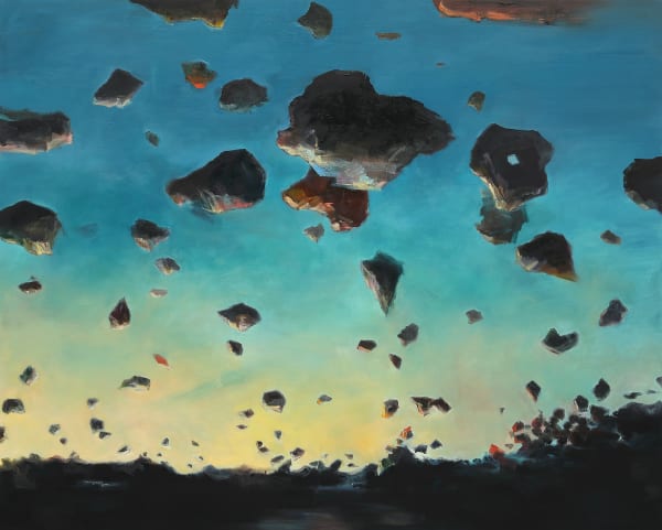 Floating-Units, 2019, charcoal, oil on canvas, 130.3 x 162 cm