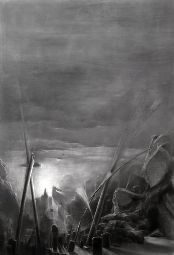 Stick together or alone, 2015, charcoal on canvas, 162.2 x 112.1 cm