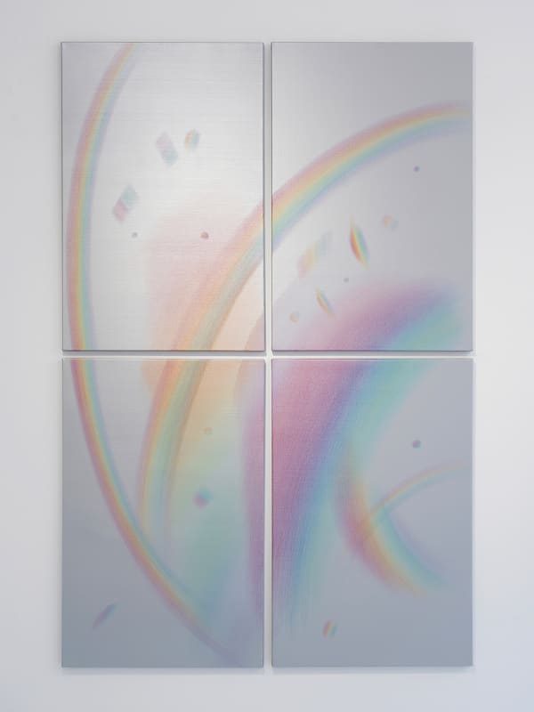 Dispersion(blooming), 2021, colorpencil on silver acrylic paint canvas, 80.3 x 53 cm each, 4 pieces