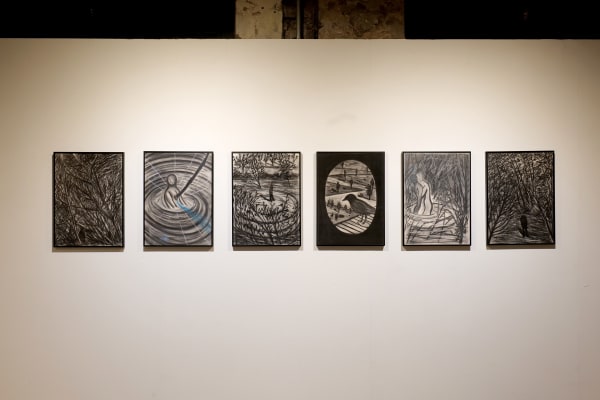 From Fragments, 2019, charcoal on paper, 54.5 cm x 39.4 cm each, 6 pieces