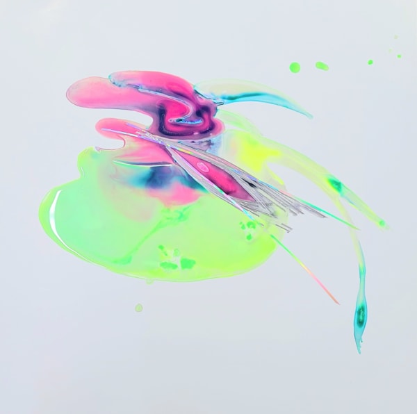 L-D7901, 2022, acrylic on polyproplen film, silver tape, hologram sheet, 39.5 x 39.5 cm