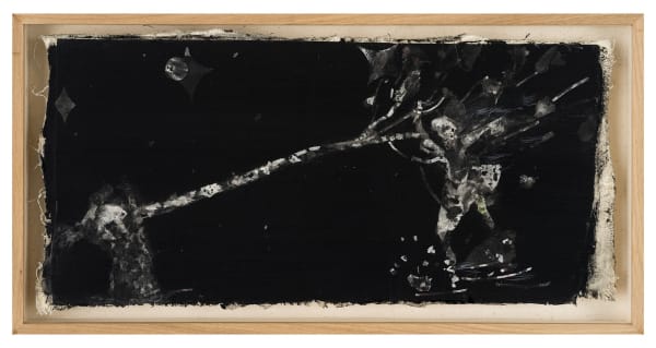 나무를 옮기는 사람, 2018, jangji on linen, ink stick, 20 x 40 cm