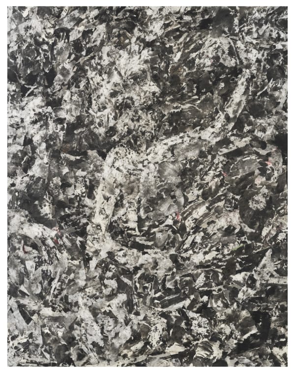 숲속에서, 2021, jangji on canvas, ink stick, pigment, 100 x 80 cm