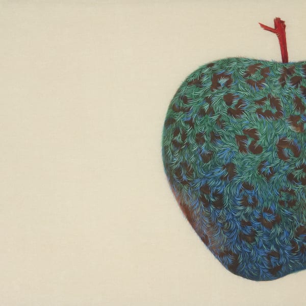 Leopard Apple-Malachite, 2022, natural pigment on silk, 40 x40 cm