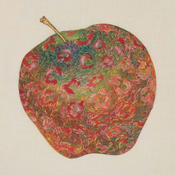 Leopard Apple-Tropical, Apple Universe 1, 2022, natural pigment on silk, 40 x 40 cm
